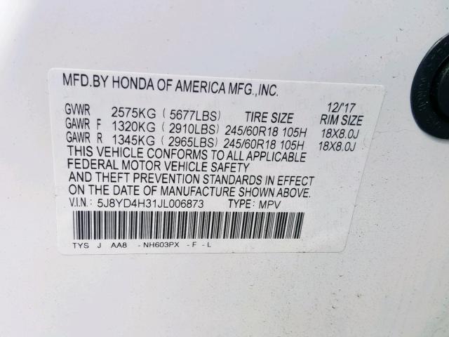 Photo 10 from auction – 2018 ACURA MDX with VIN 5J8YD4H31JL006873