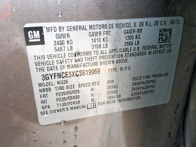Photo 10 from auction – 2012 CADILLAC SRX PREMIU with VIN 3GYFNCE3XCS619969