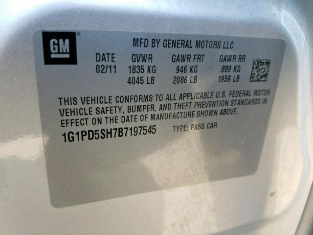 Photo 5 from auction – 2011 CHEVROLET CRUZE LS with VIN 1G1PD5SH7B7197545