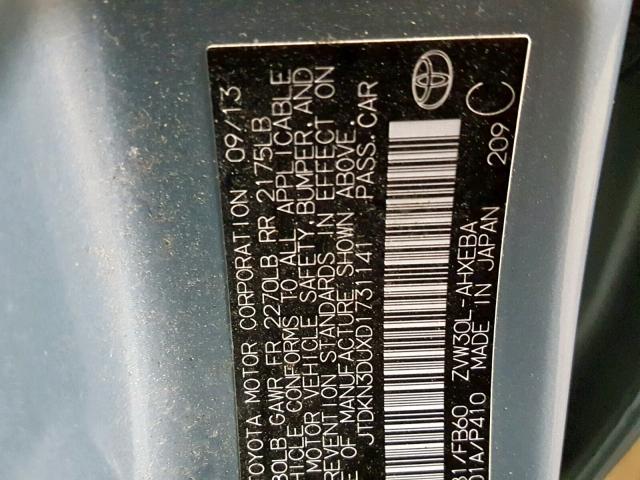 Photo 10 from auction – 2013 TOYOTA PRIUS with VIN JTDKN3DUXD1731141
