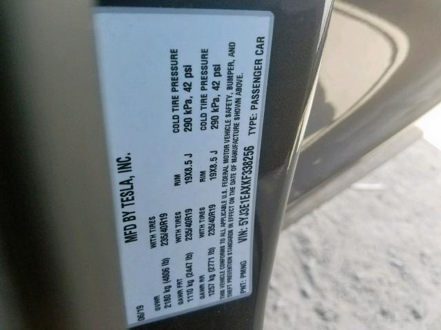 Photo 10 from auction – 2019 TESLA MODEL 3 with VIN 5YJ3E1EAXKF338256