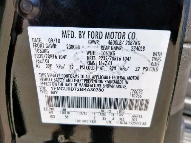 Photo 10 from auction – 2011 FORD ESCAPE XLT with VIN 1FMCU9D72BKA30780