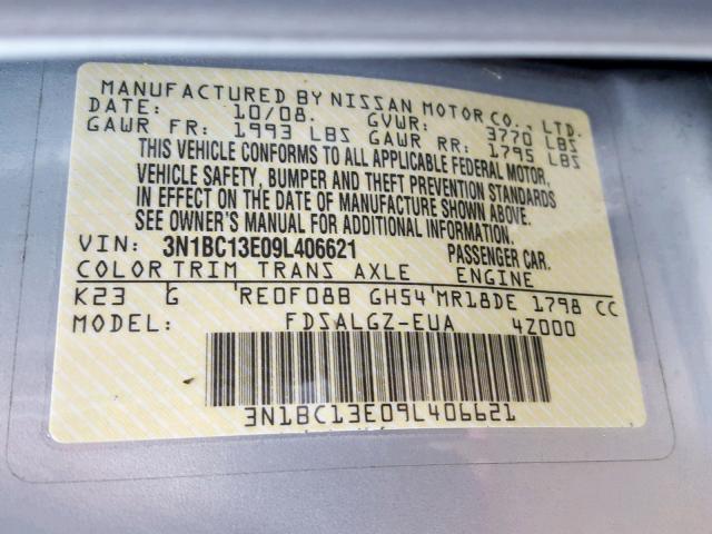 Photo 10 from auction – 2009 NISSAN VERSA S with VIN 3N1BC13E09L406621