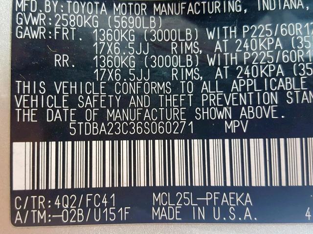 Photo 10 from auction – 2006 TOYOTA SIENNA LE with VIN 5TDBA23C36S060271