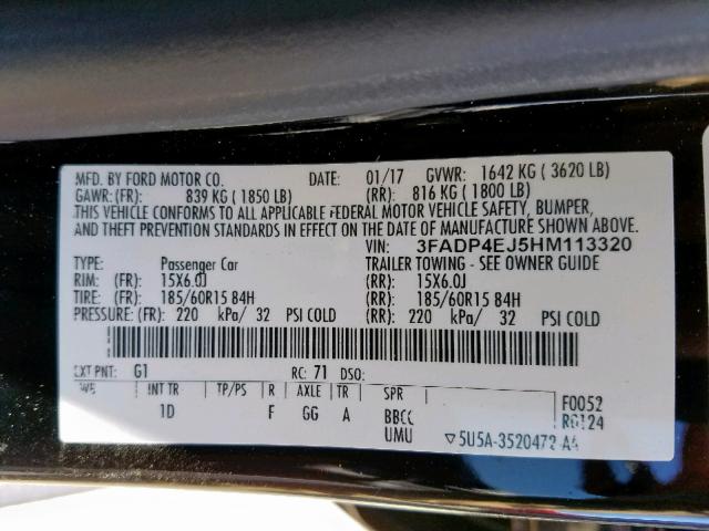 Photo 10 from auction – 2017 FORD FIESTA SE with VIN 3FADP4EJ5HM113320