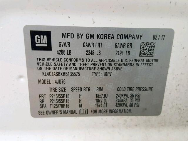 Photo 10 from auction – 2017 BUICK ENCORE PRE with VIN KL4CJASBXHB135575