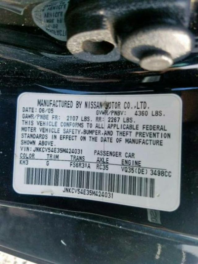 Photo 10 from auction – 2005 INFINITI G35 with VIN JNKCV54E35M424031