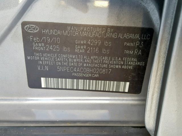 Photo 10 from auction – 2011 HYUNDAI SONATA SE with VIN 5NPEC4AC0BH020817