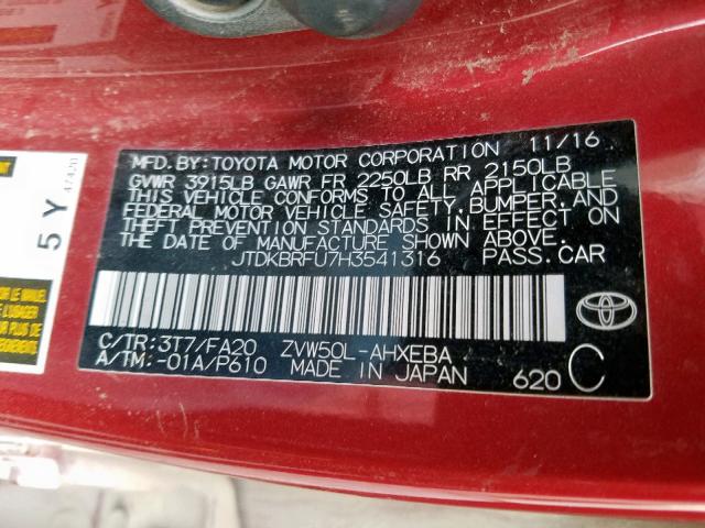Photo 10 from auction – 2017 TOYOTA PRIUS with VIN JTDKBRFU7H3541316
