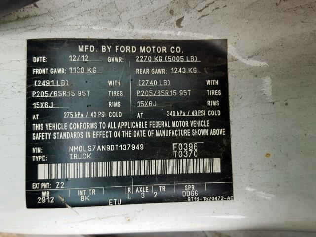 Photo 10 from auction – 2013 FORD TRANSIT CO with VIN NM0LS7AN9DT137949