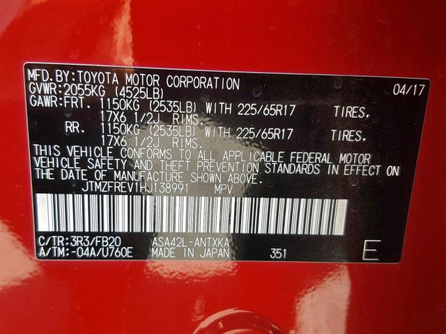 Photo 10 from auction – 2017 TOYOTA RAV4 LE with VIN JTMZFREV1HJ138991