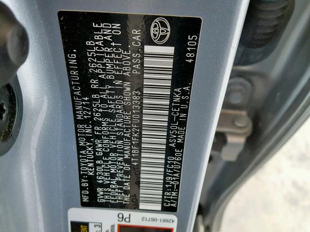 Photo 10 from auction – 2015 TOYOTA CAMRY LE with VIN 4T1BF1FK2FU013383