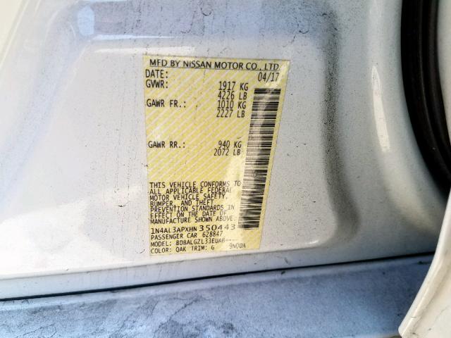 Photo 10 from auction – 2017 NISSAN ALTIMA 2.5 with VIN 1N4AL3APXHN350443