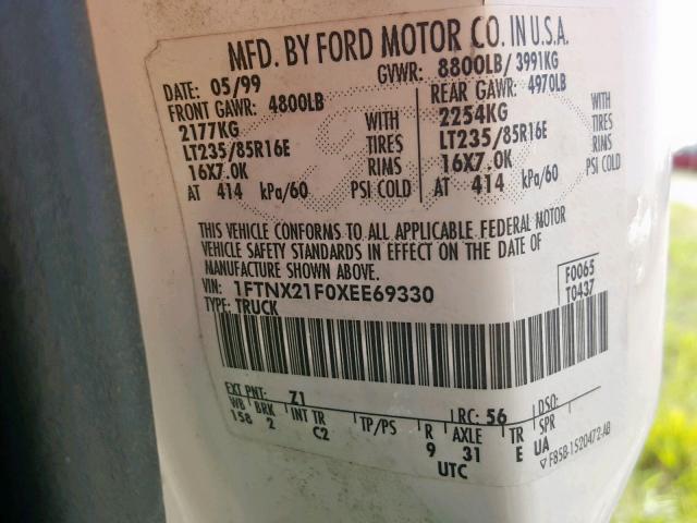 Photo 10 from auction – 1999 FORD F250 SUPER with VIN 1FTNX21F0XEE69330