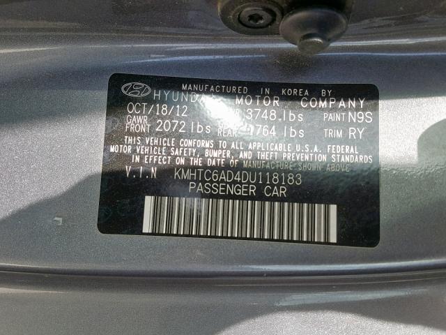 Photo 10 from auction – 2013 HYUNDAI VELOSTER with VIN KMHTC6AD4DU118183