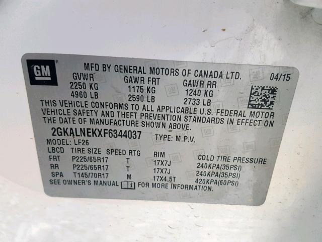 Photo 10 from auction – 2015 GMC TERRAIN SL with VIN 2GKALNEKXF6344037