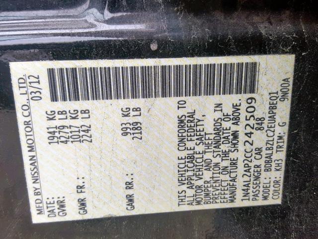 Photo 10 from auction – 2012 NISSAN ALTIMA BAS with VIN 1N4AL2AP2CC242509