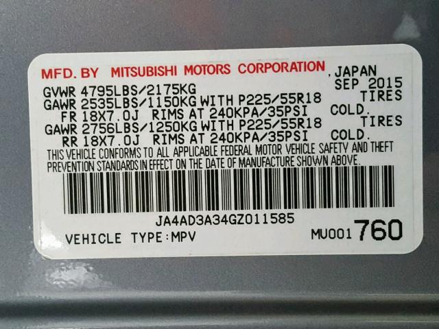 Photo 10 from auction – 2016 MITSUBISHI OUTLANDER with VIN JA4AD3A34GZ011585