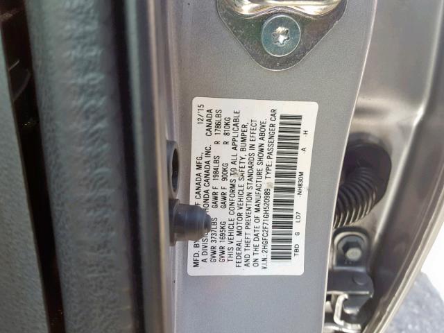 Photo 10 from auction – 2016 HONDA CIVIC EX with VIN 2HGFC2F71GH520989
