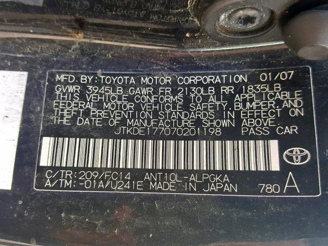 Photo 10 from auction – 2007 TOYOTA SCION TC with VIN JTKDE177070201198