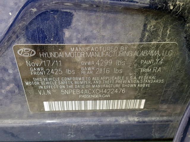 Photo 10 from auction – 2012 HYUNDAI SONATA GLS with VIN 5NPEB4ACXCH422476