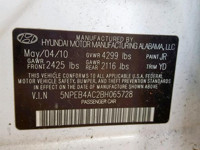 Photo 10 from auction – 2011 HYUNDAI SONATA GLS with VIN 5NPEB4AC2BH065728