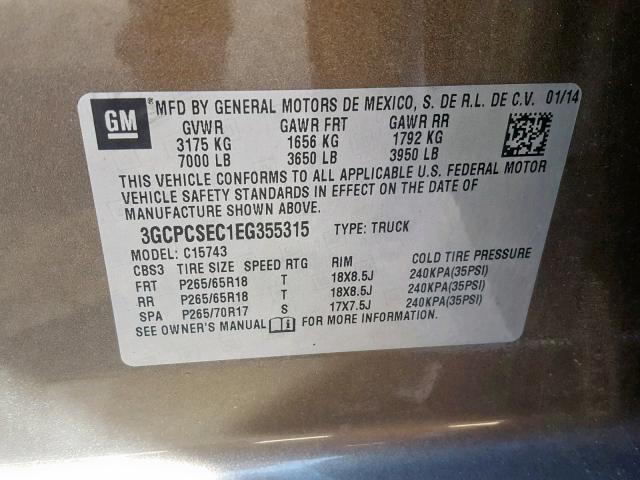 Photo 10 from auction – 2014 CHEVROLET SILVERADO with VIN 3GCPCSEC1EG355315