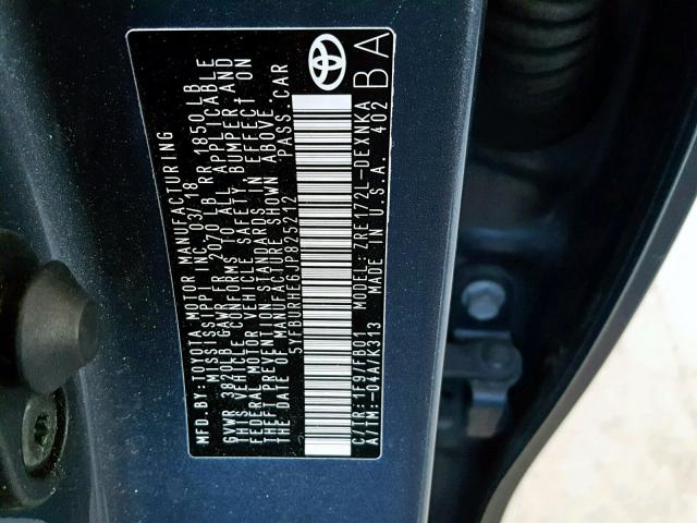 Photo 10 from auction – 2018 TOYOTA COROLLA L with VIN 5YFBURHE6JP825212