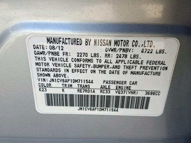 Photo 10 from auction – 2013 INFINITI G37 BASE with VIN JN1CV6AP1DM711544