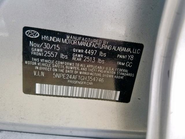 Photo 10 from auction – 2016 HYUNDAI SONATA SE with VIN 5NPE24AF1GH354746