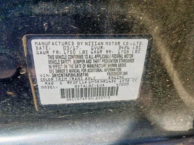 Photo 10 from auction – 2017 NISSAN VERSA S with VIN 3N1CN7AP3HL858745