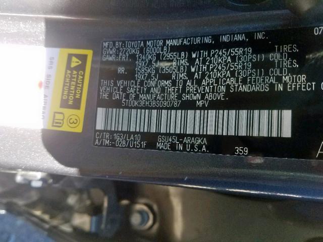 Снимка 10 от търг – 2011 TOYOTA HIGHLANDER с VIN 5TDDK3EH3BS090787