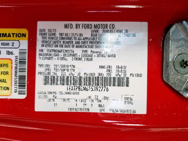 Photo 10 from auction – 2015 FORD MUSTANG with VIN 1FATP8EM6F5392776