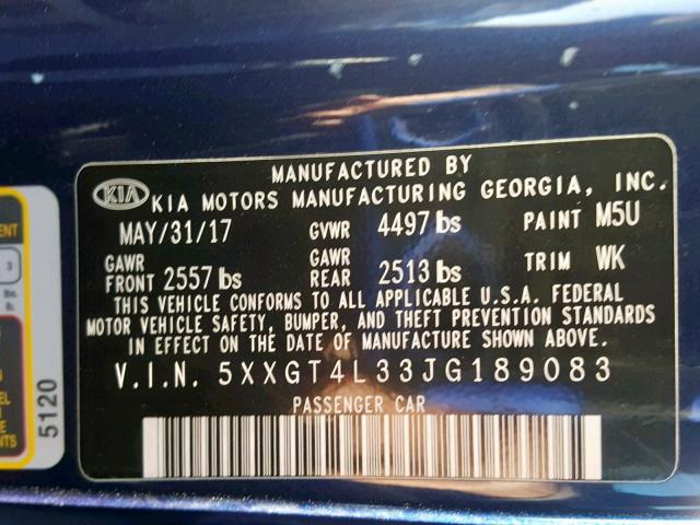 Photo 10 from auction – 2018 KIA OPTIMA LX with VIN 5XXGT4L33JG189083