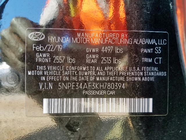 Photo 10 from auction – 2019 HYUNDAI SONATA LIM with VIN 5NPE34AF3KH780394