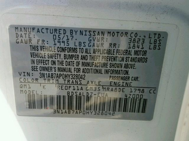 Photo 10 from auction – 2017 NISSAN SENTRA S with VIN 3N1AB7AP0HY328042