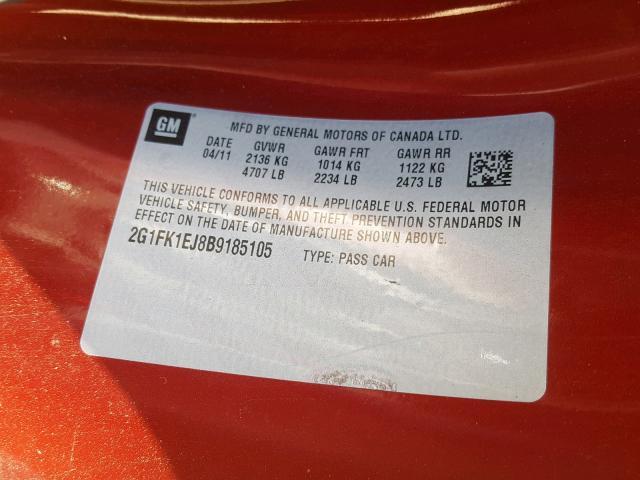 Photo 10 from auction – 2011 CHEVROLET CAMARO 2SS with VIN 2G1FK1EJ8B9185105