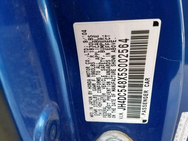 Photo 10 from auction – 2005 ACURA RSX with VIN JH4DC548X5S002564