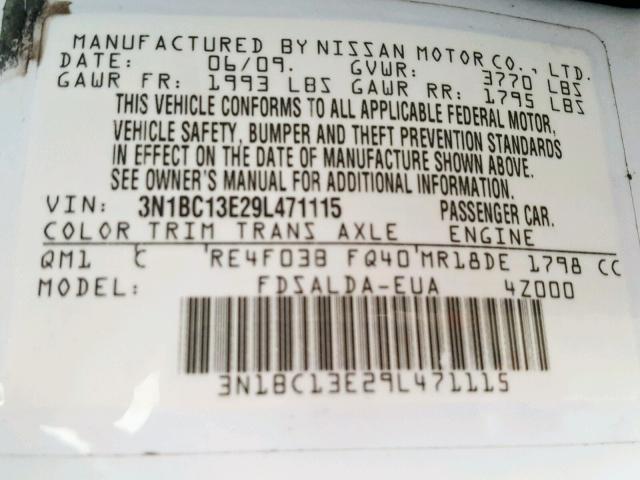 Photo 10 from auction – 2009 NISSAN VERSA S with VIN 3N1BC13E29L471115