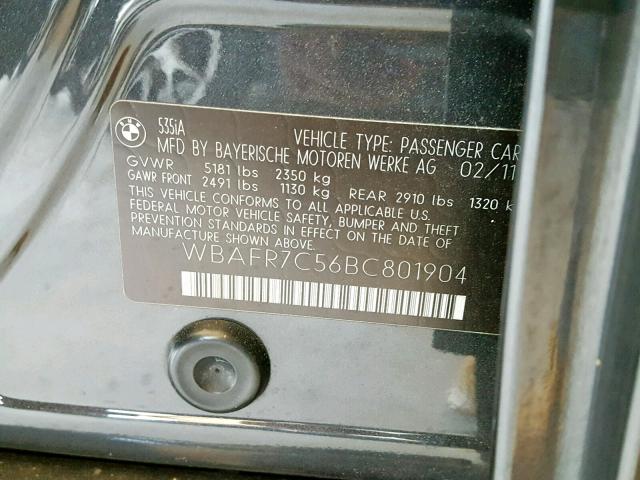 Photo 10 from auction – 2011 BMW 535 I with VIN WBAFR7C56BC801904