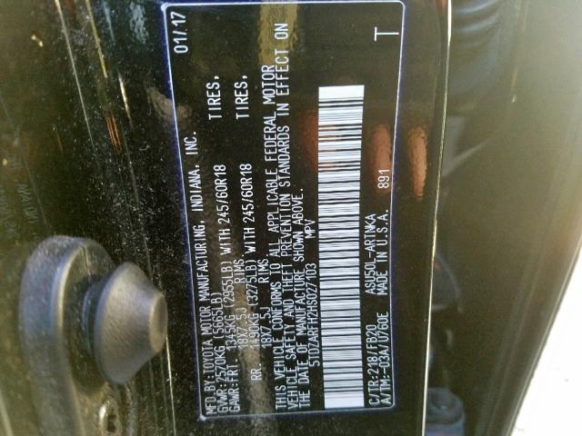 Фото 10 с аукциона – 2017 TOYOTA HIGHLANDER с VIN 5TDZARFH2HS027103