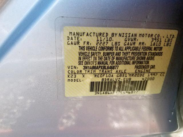 Photo 10 from auction – 2011 NISSAN SENTRA 2.0 with VIN 3N1AB6APXBL646877
