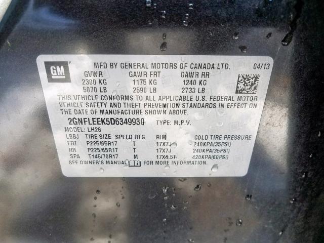 Photo 10 from auction – 2013 CHEVROLET EQUINOX LT with VIN 2GNFLEEK5D6349930