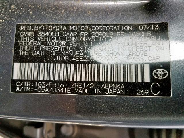Photo 10 from auction – 2013 TOYOTA COROLLA BA with VIN JTDBU4EE2DJ122934