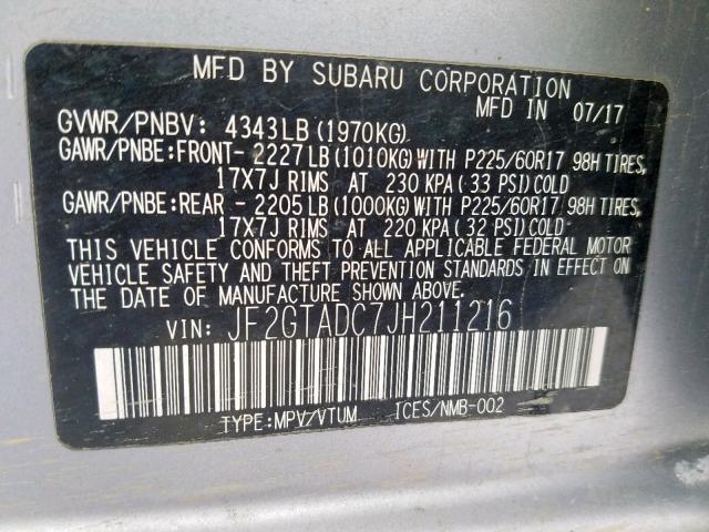 Photo 10 from auction – 2018 SUBARU CROSSTREK with VIN JF2GTADC7JH211216