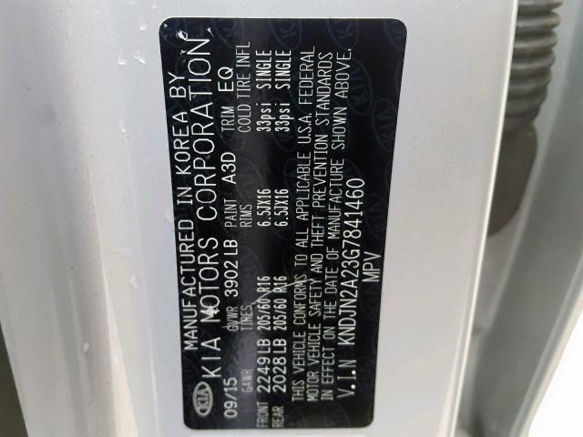 Photo 10 from auction – 2016 KIA SOUL with VIN KNDJN2A23G7841460