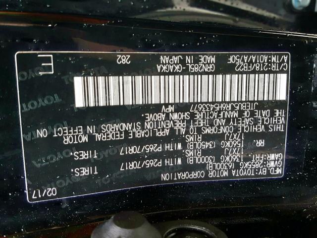 Photo 10 from auction – 2017 TOYOTA 4RUNNER SR with VIN JTEBU5JRXH5424240
