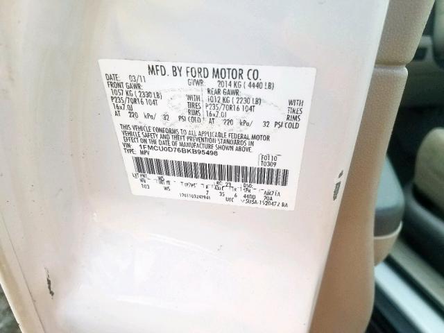 Photo 10 from auction – 2011 FORD ESCAPE XLT with VIN 1FMCU0D76BKB95498