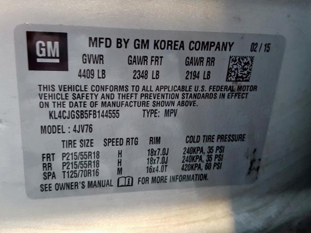 Photo 10 from auction – 2015 BUICK ENCORE with VIN KL4CJGSB5FB144555