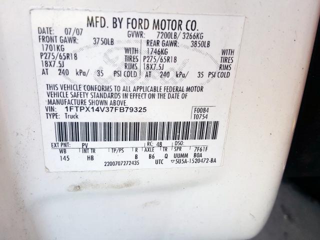 Photo 10 from auction – 2007 FORD F150 with VIN 1FTPX14V37FB79325